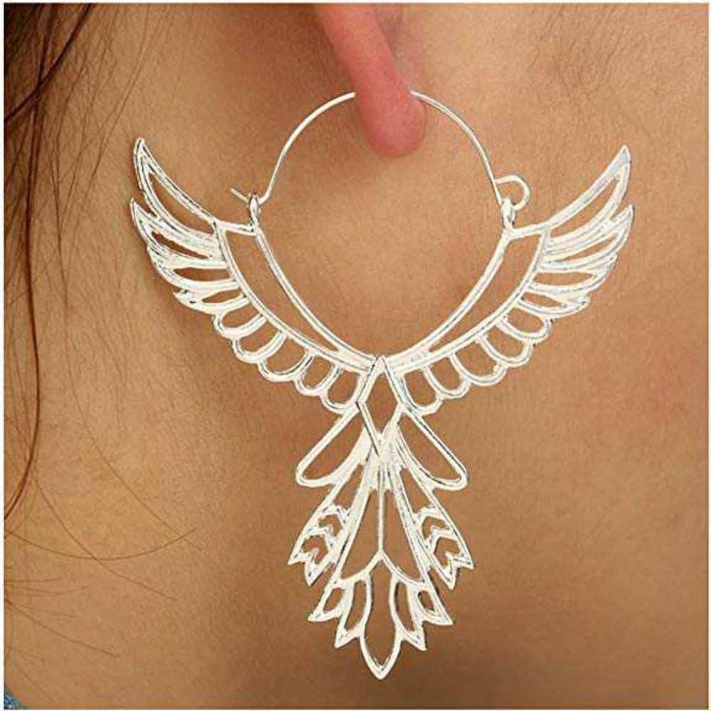 Phoenix Rising Angel Wings Silver Hoop Earrings